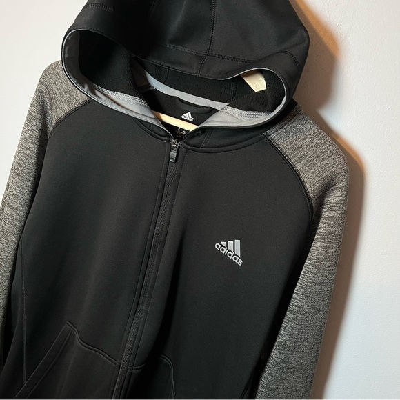 Adidas Climawarm Full Zip Hooded Jacket Men’s XL Athletic Black Gray Workout Gym - Picture 1 of 8